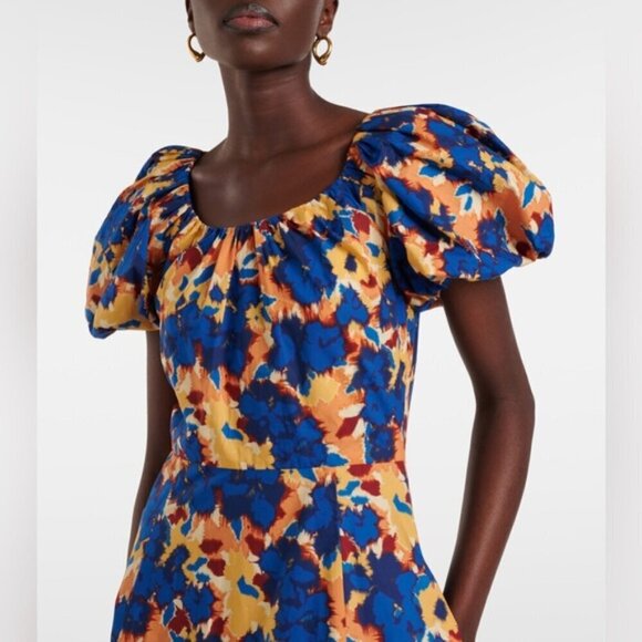 NEW Ulla Johnson Imara Blue Floral Cotton Short Sleeve Midi Dress | size 2 - Picture 8 of 16